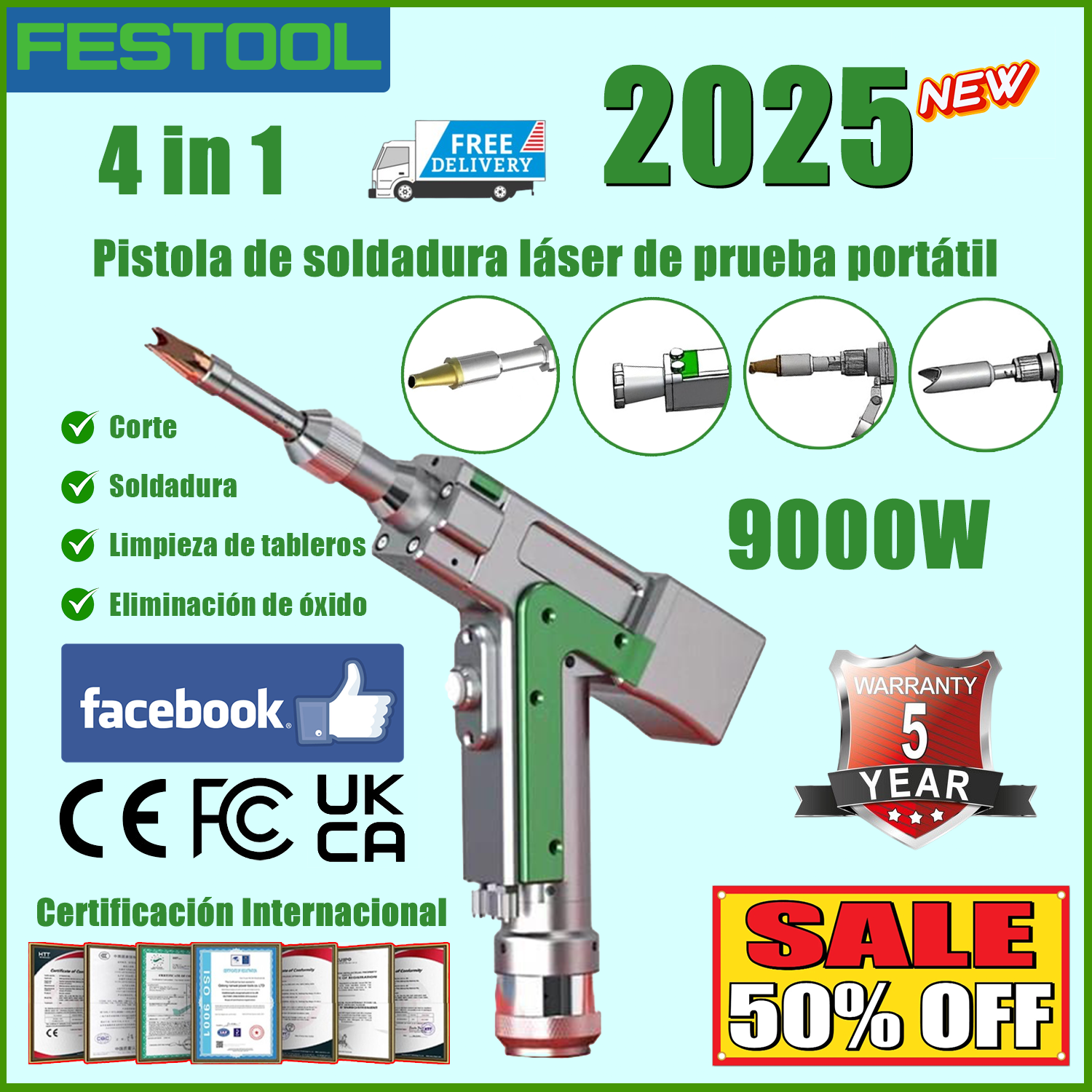 Pistola de soldadura láser multifuncional de 9000 W (soldadura de oro/plata/cobre/hierro/aluminio/acero inoxidable), soldadura (3 en 1) + limpieza + corte (espesor de corte 0-30 mm)